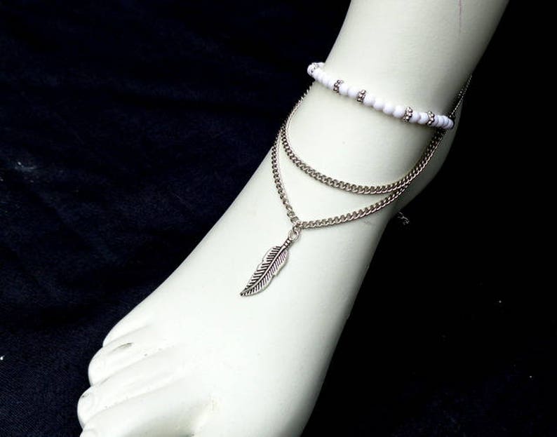 Tribal anklet White anklet Boho anklet Tribal bead anklet Boho jewelry Bohemian anklet Charm anklet Handmade anklet Summer anklet