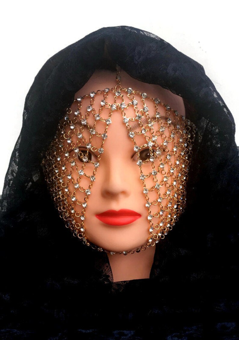Gold chain mask Face chain Handmade mask Festival accessories Etsy