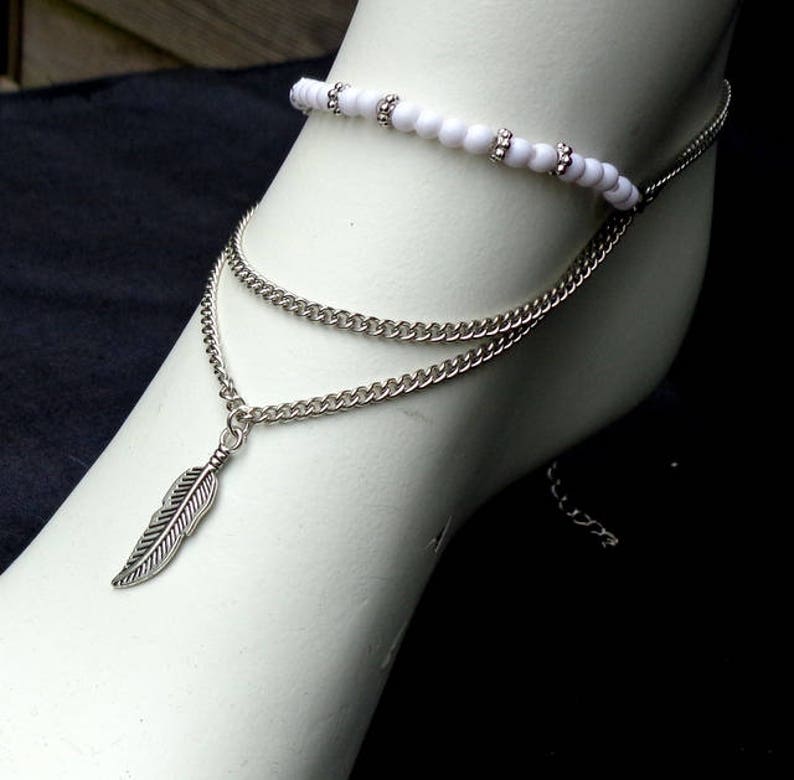 Tribal anklet White anklet Boho anklet Tribal bead anklet Boho jewelry Bohemian anklet Charm anklet Handmade anklet Summer anklet