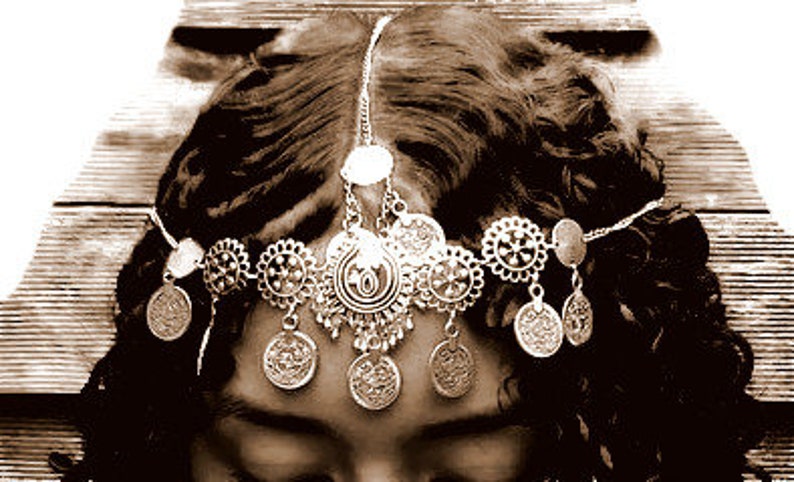Bridal headband Silver Head Piece Bellydance Hair Clip Tribal Fusion Headdress Dance headdressBelly dance Hair Accessories Festival