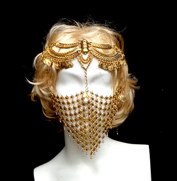 Gold chain mask Face chain Handmade mask Festival accessories Etsy