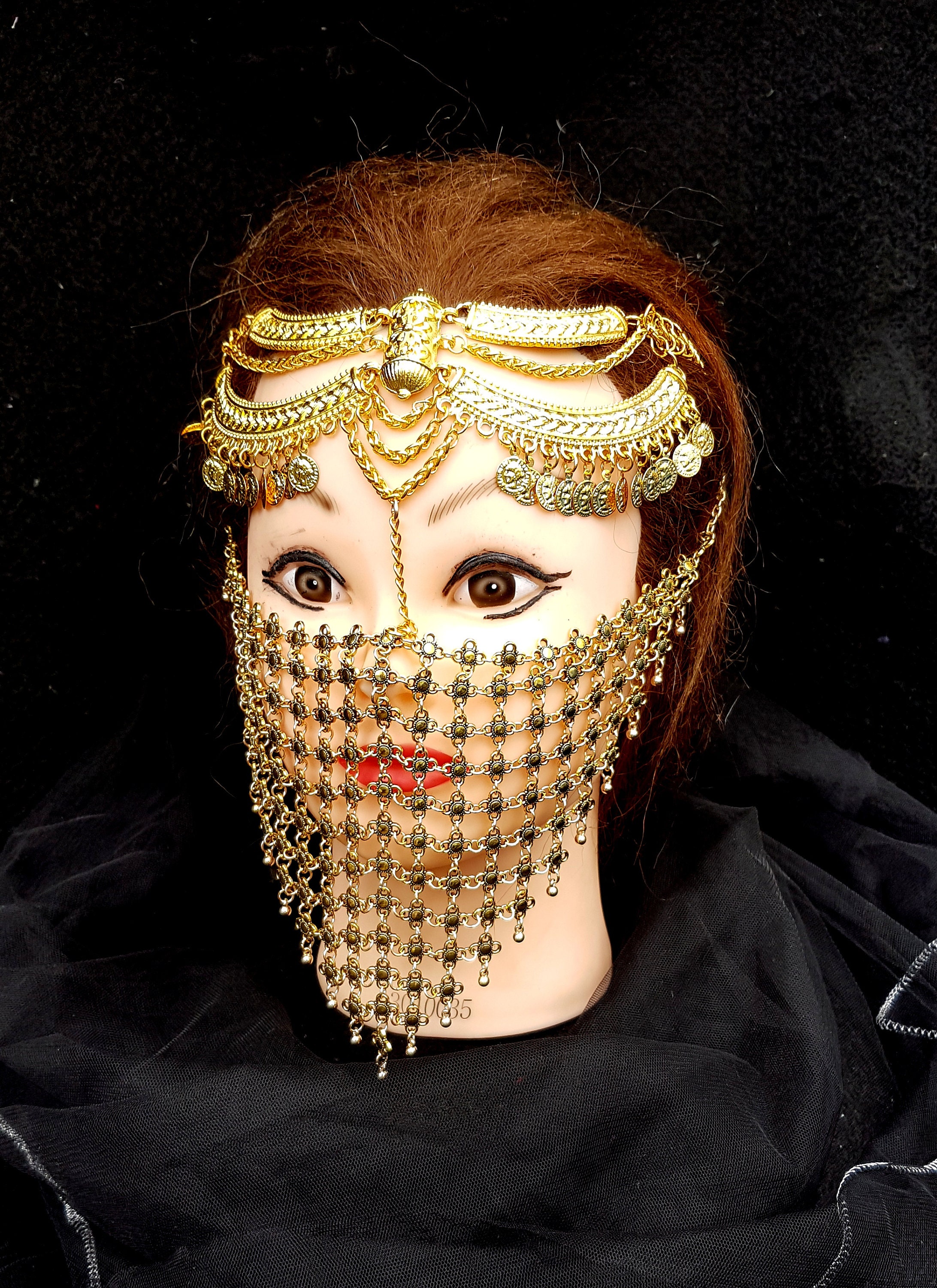 Gold chain mask Face chain Handmade mask Festival accessories Etsy