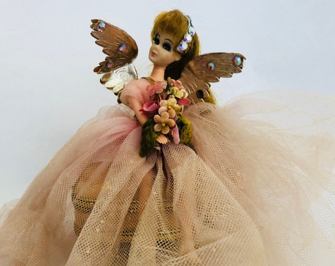 Vintage SANKYO Angel Music Box Doll Plays silent Night RARE Japan Pink