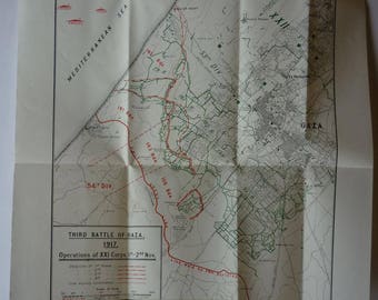 1920s Antique WWI Military Operations Map of the Envelopment of the Seventh and Eighth Turkish Armies by the Desert Mounted Corps