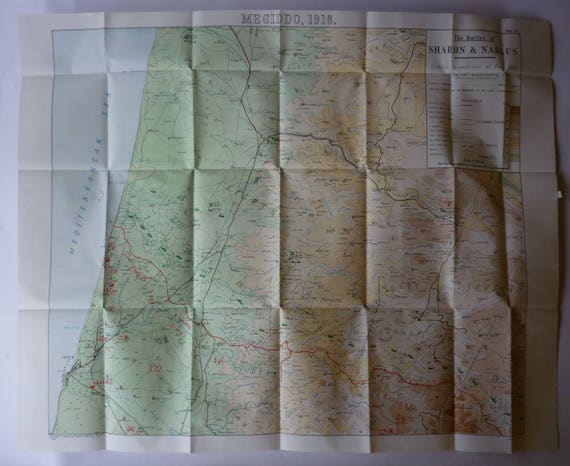 1920s Antique WWI Military Operations Map of the Envelopment of the Seventh and Eighth Turkish Armies by the Desert Mounted Corps