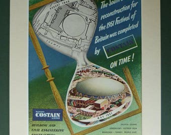 1950s Vintage Costain Advert - Available Framed - Wall Art - Vintage Construction Art - Festival Of Britain  Free Shipping On GBP50 UK Order