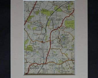 1950s Vintage Suffolk Map of Bentley, Baldrough's Wood Decor, Available Framed, Brantham Art Tattingstone Picture Stutton Vale Brockley Wood