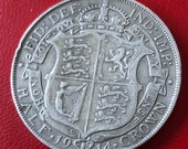 1914 KGV British silver half crown coin