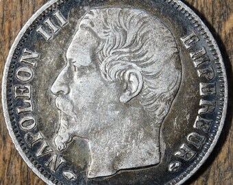 1866 年フランス 1 フラン銀貨 - ナポレオン 3 世アンティーク