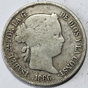 1866 Silver 40 Centimos de Escudo Portugal Isabel II
