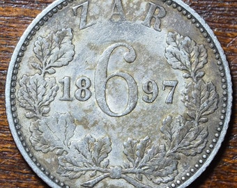Moneda de seis peniques de plata de la República de Sudáfrica de 1897 ZAR