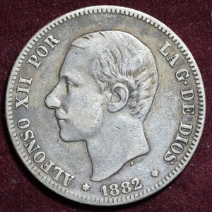 1882 Spanish 2 pesetas silver coin