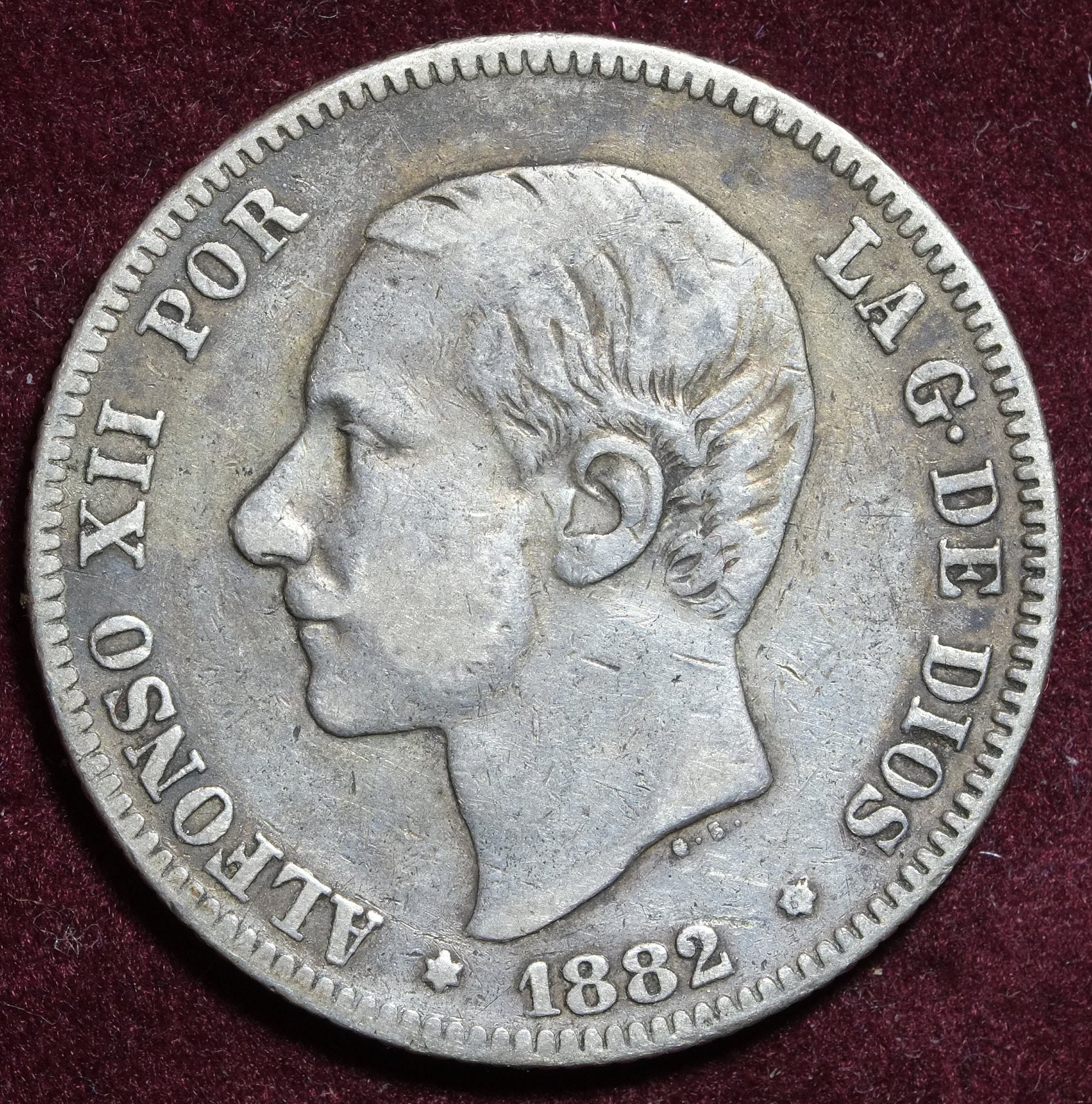 Image of 1882 Spanish 2 Pesetas Silver Coin