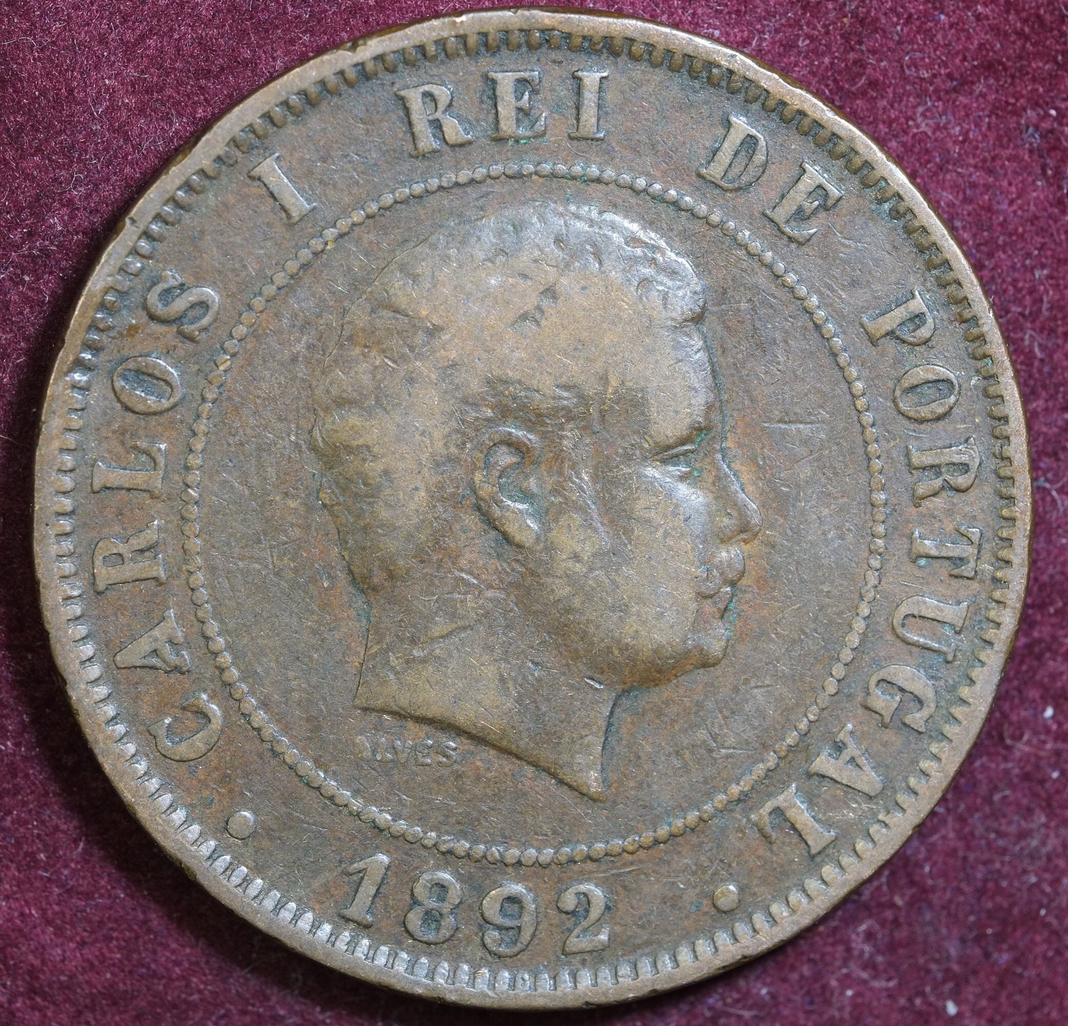 Image of 1892 20 Reis Coin Portugal