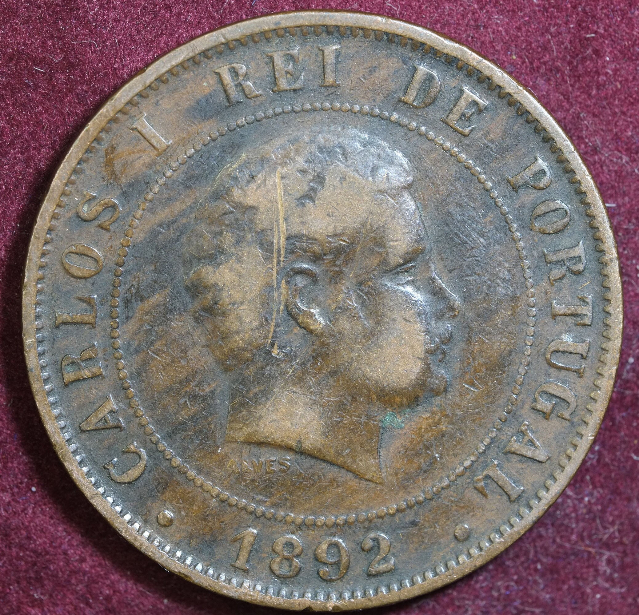 Image of 1892 20 Reis Coin Carlos I Portugal