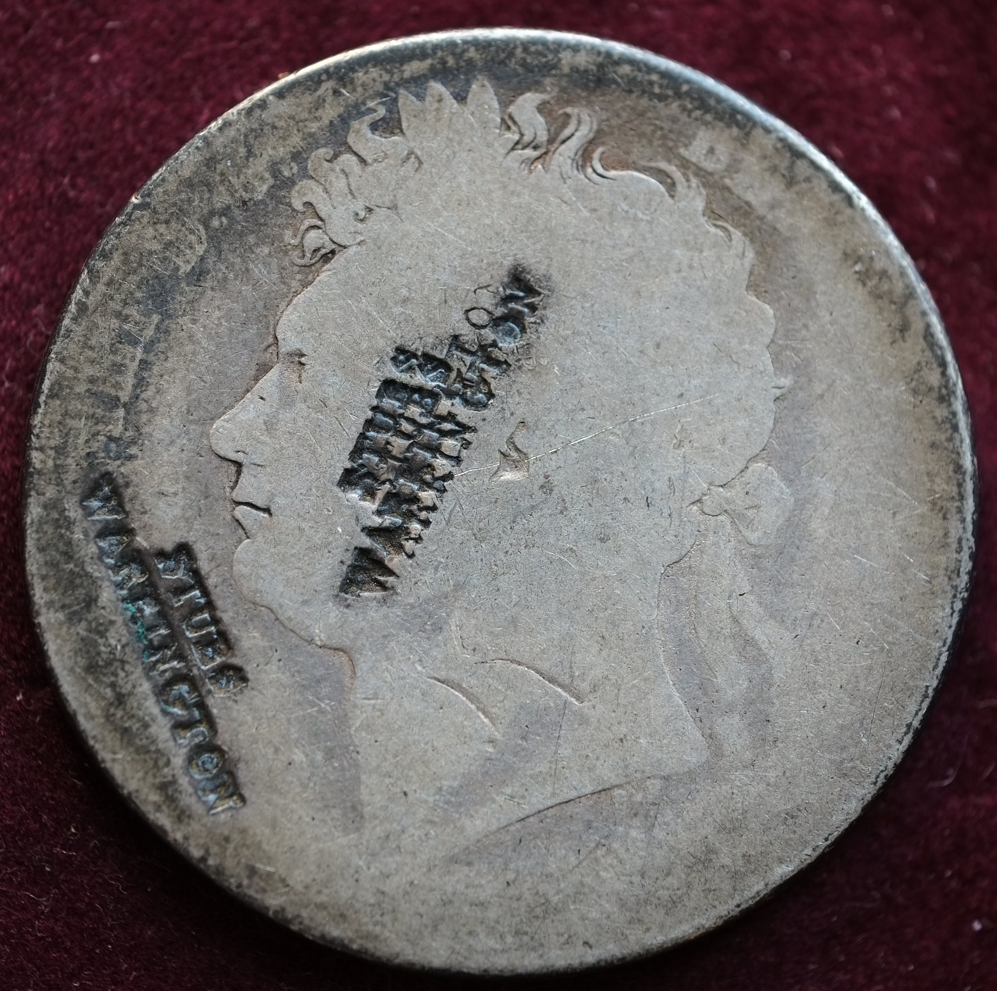 Image of 1820 Silver Half Crown George Iiii Counter Stamp Stubs Warrington