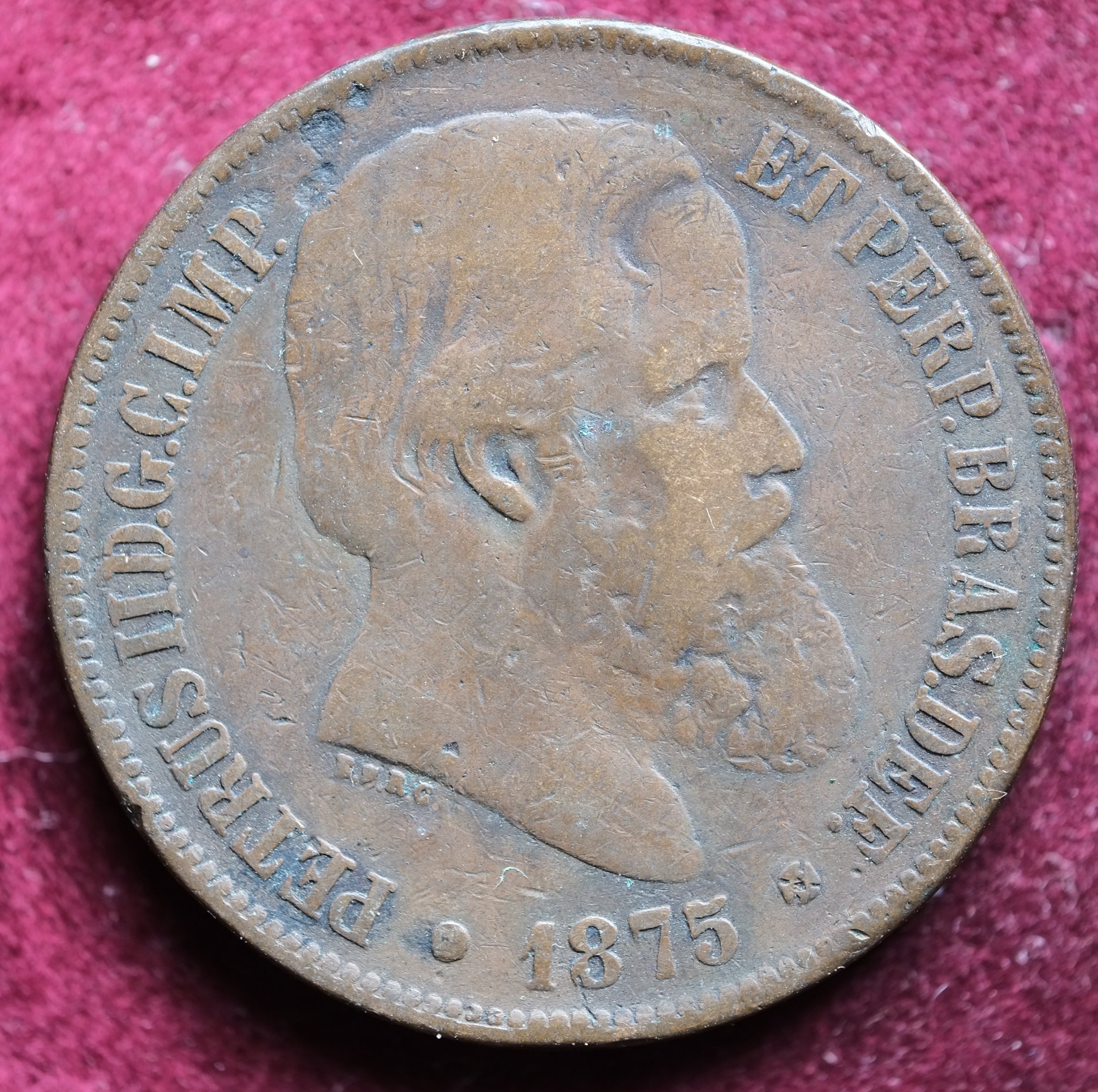 Image of 1875 40 Réis Coin Pedro Ii Brazil