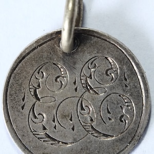 Engraved E E Victorian .925 silver Threepence holed with link for charm or pendant use