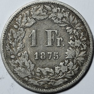 1875 Silver 1 Franc Switzerland