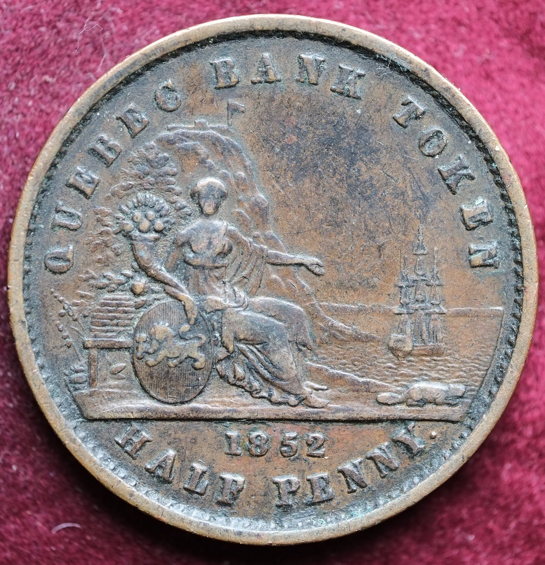 Image of 1852 Un Sou Quebec Bank Token Half Penny