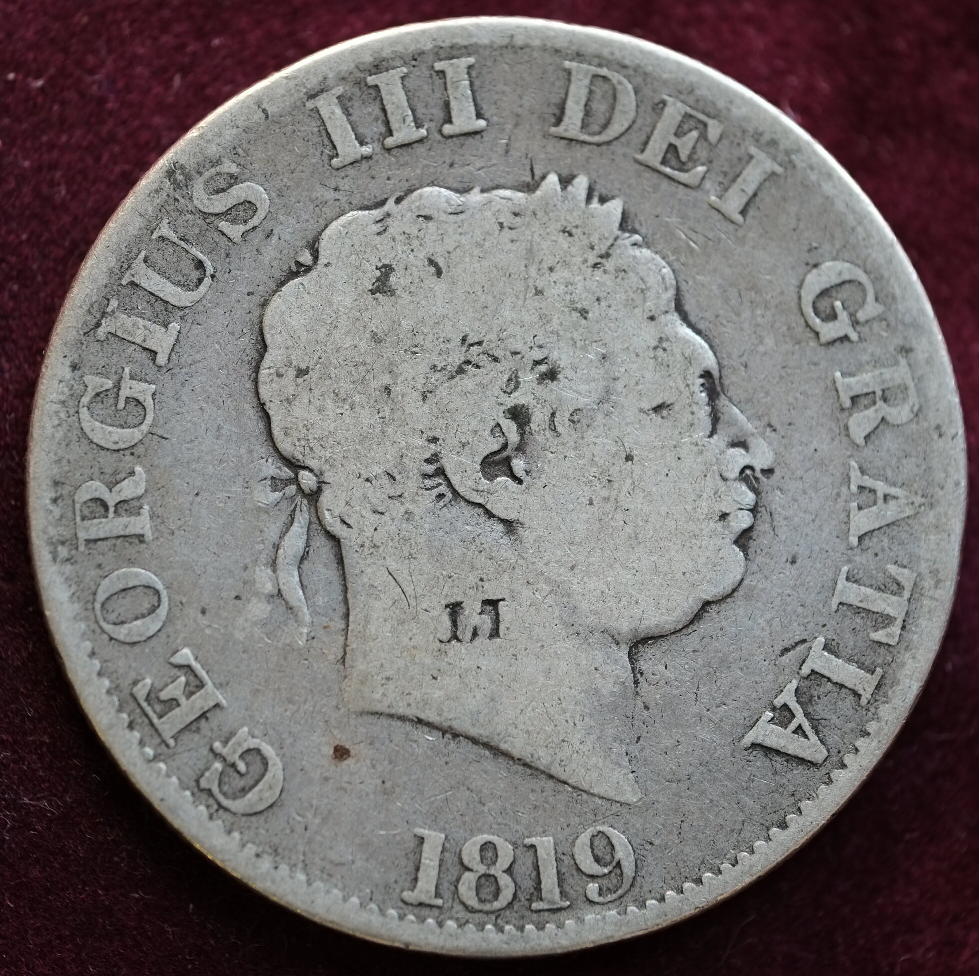 Image of 1819 Silver Half Crown Coin King George Iii Countermark Obverse