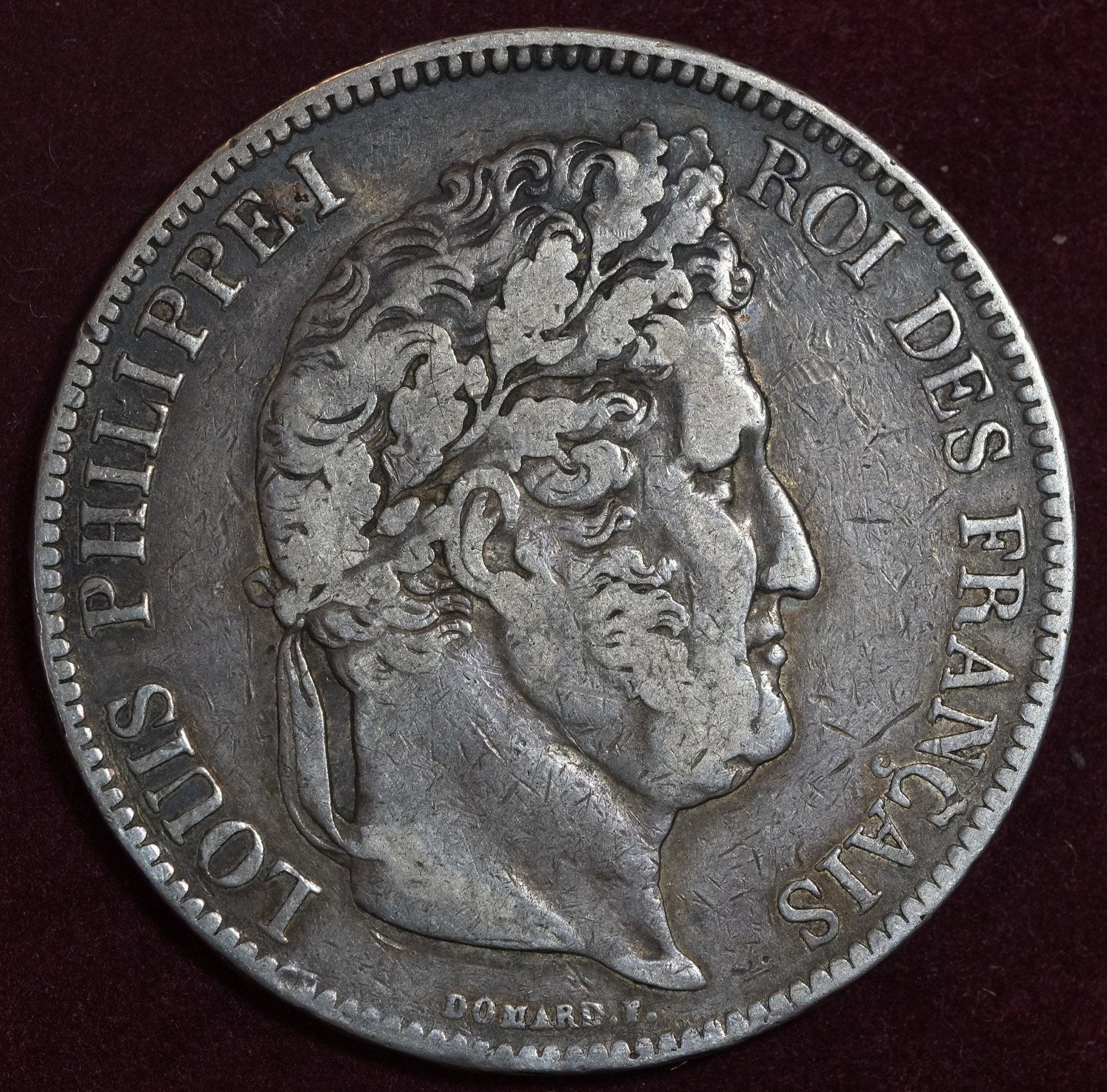 Image of 1833 A 5 Francs Silver Coin Louis Philippe King Of France