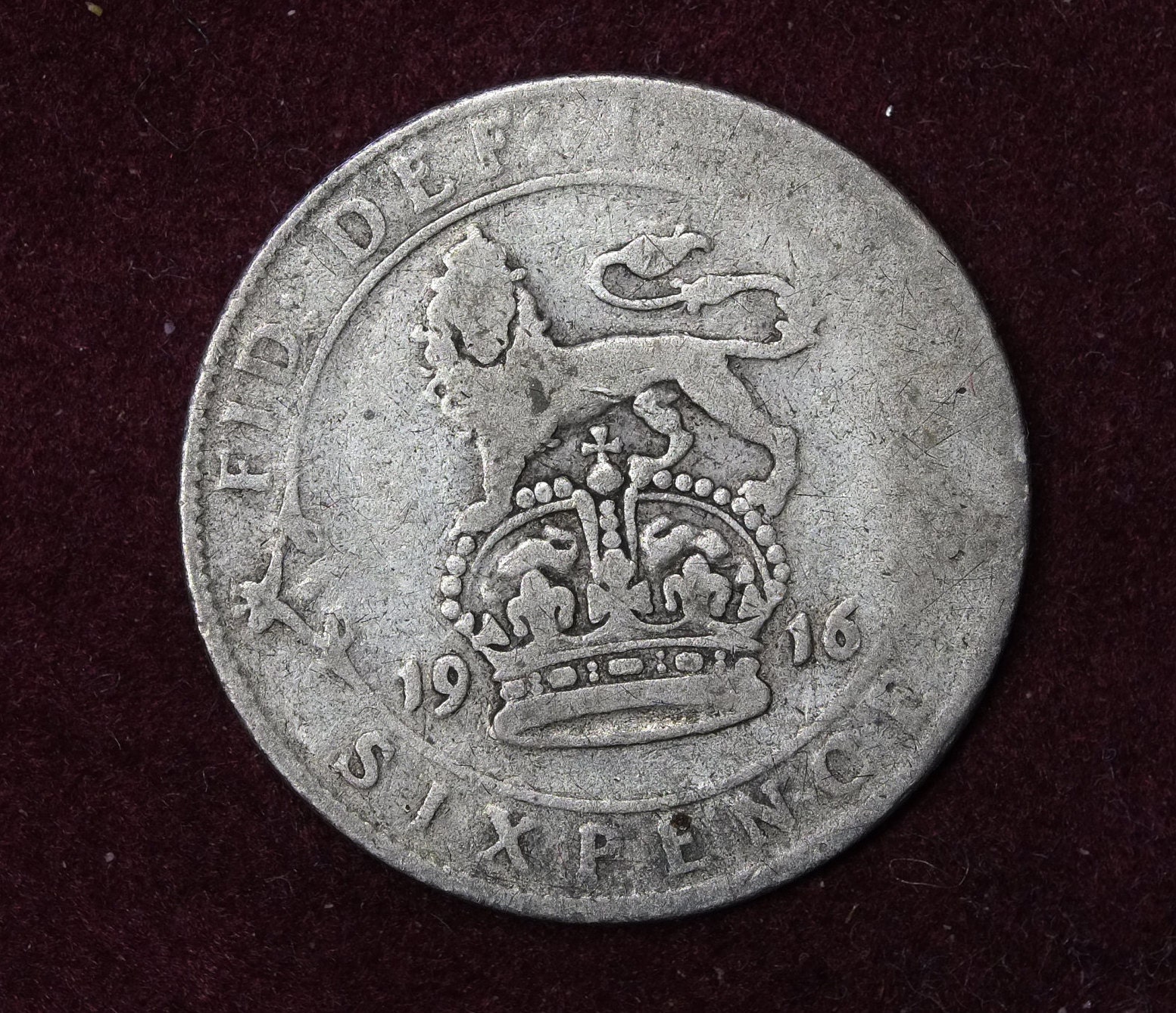 Image of 1916 Ww1 Era British .925 Silver Sixpence Coin King & Emperor George V
