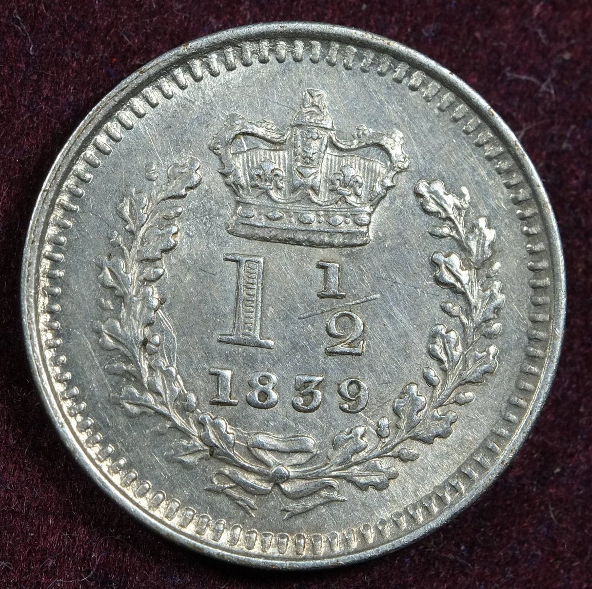 Image of 1839 Colonial Issue 1 1/2 Penny Silver Coin Queen Victoria