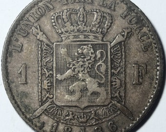 ベルギー 1886年 1フラン レオポルド2世 フランス語表記 0.835 銀貨 I