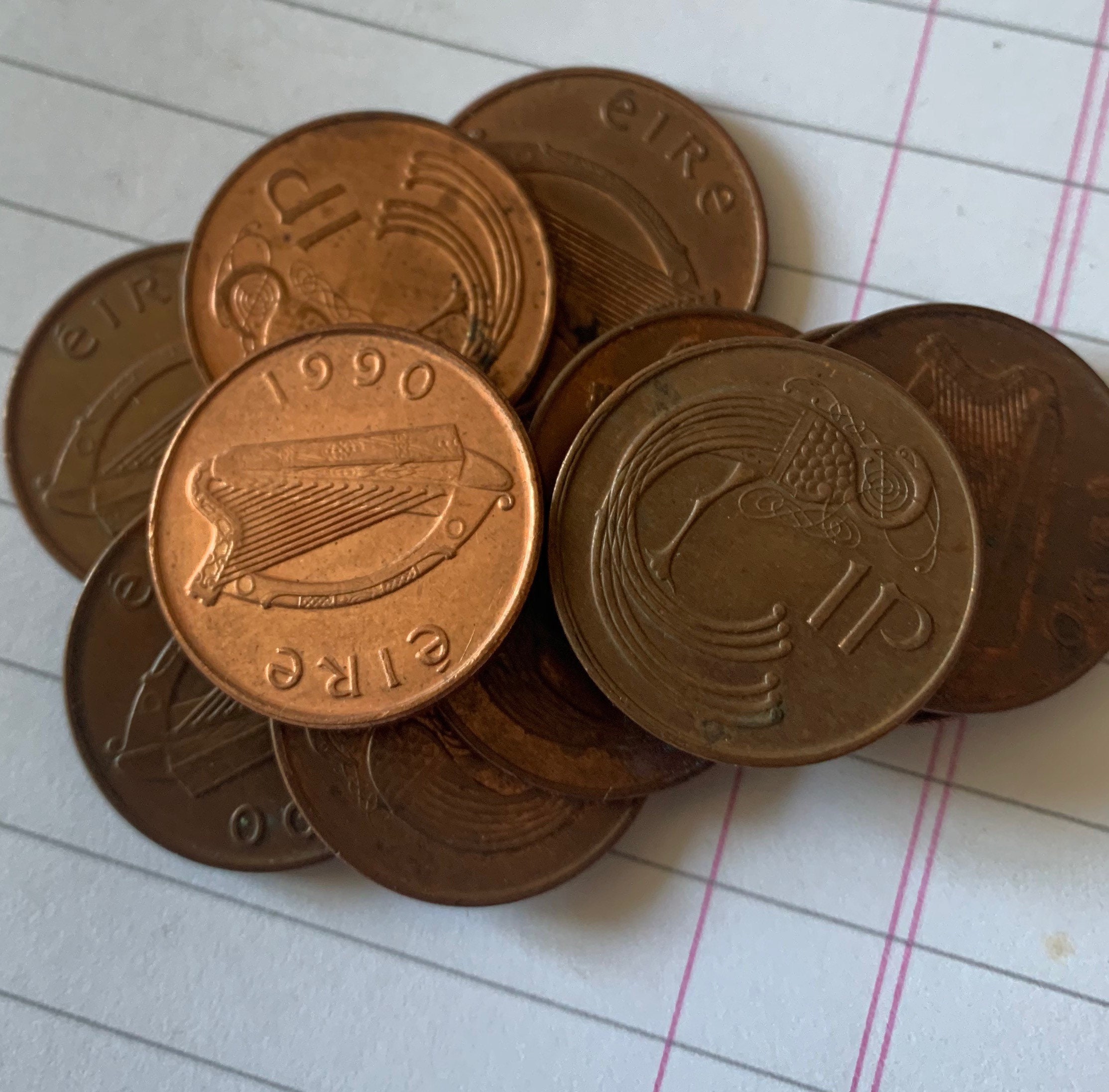 Image of 10 X 1990 Irish 1P New Pence Coins