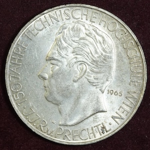 1965 Austria silver 25 Schillings coin 150th Anniversary Vienna Technical High School