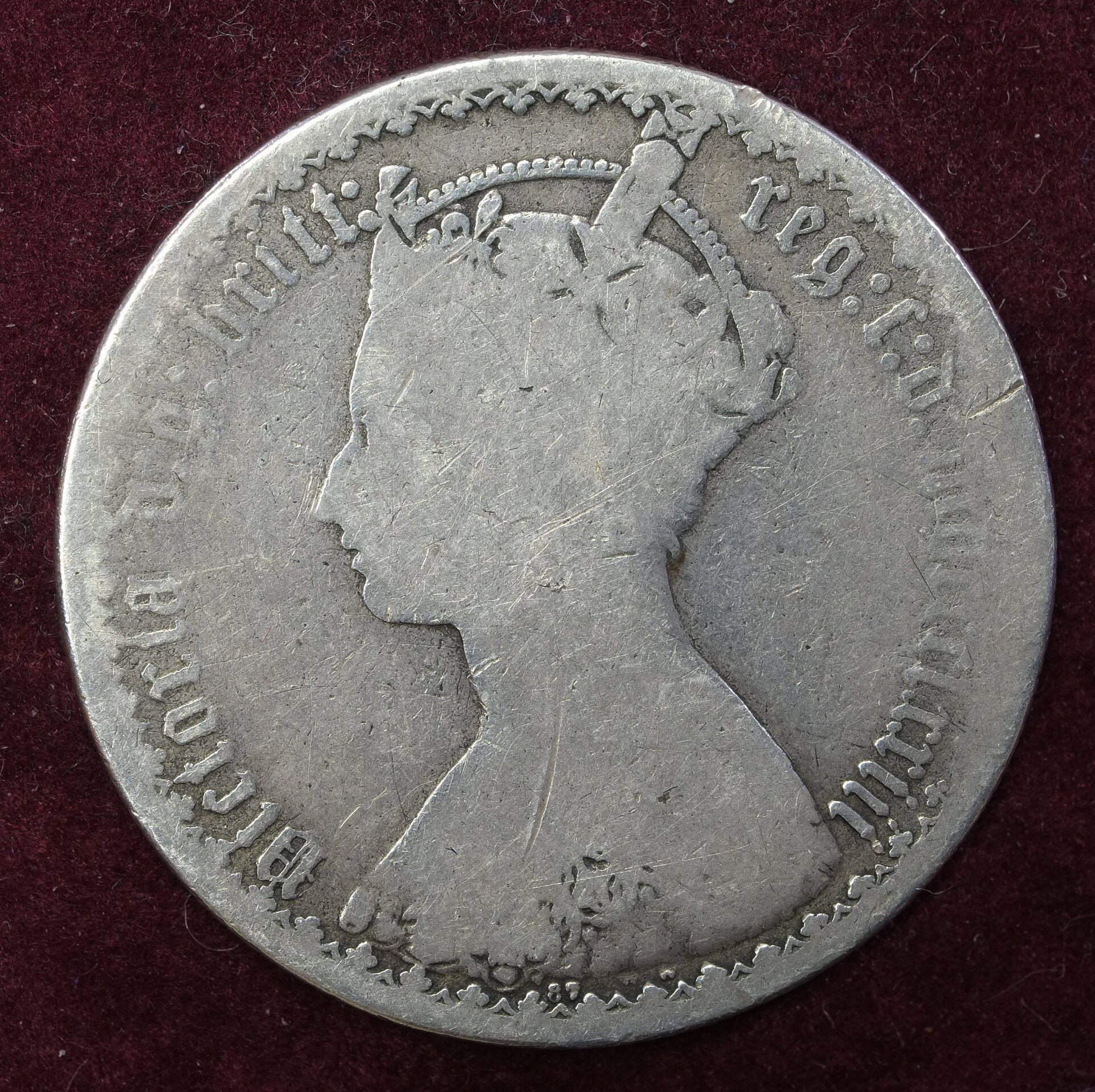 Image of 1873 Die Number 87 Mdccclxxiii Gothic Florin Silver Coin From The Reign Of Queen Victoria Great Britain & Ireland Empress India