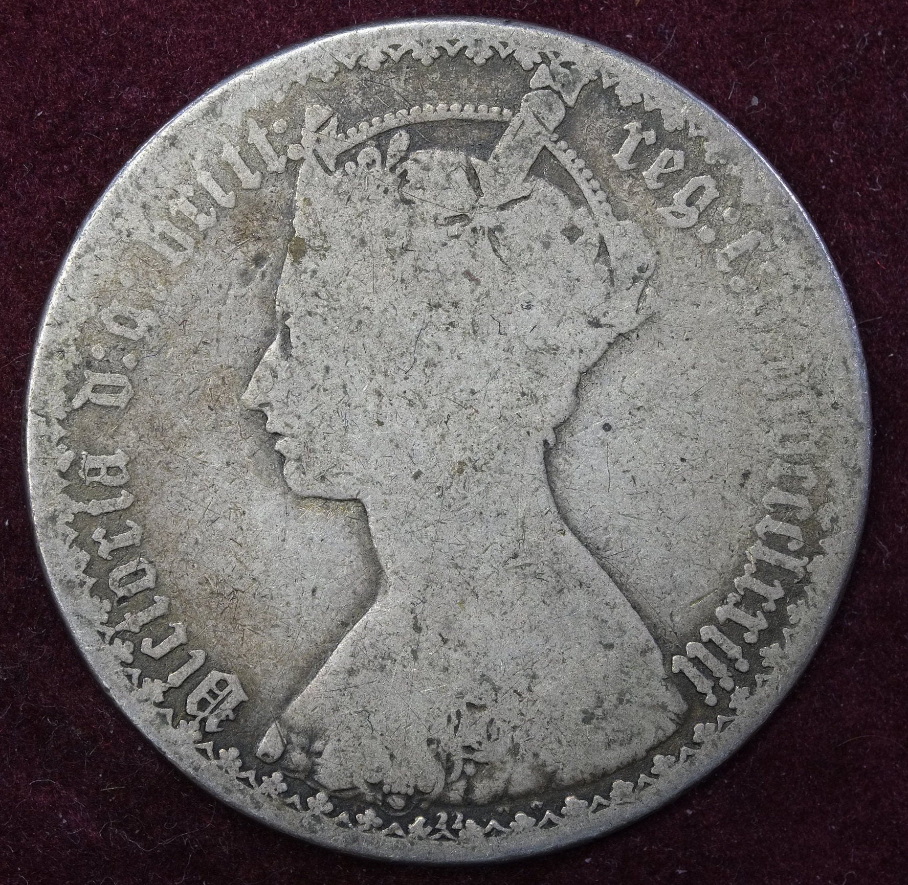 Image of 1873 Die Number 22 Mdccclxxiii Gothic Florin Silver Coin From The Reign Of Queen Victoria Great Britain & Ireland Empress India