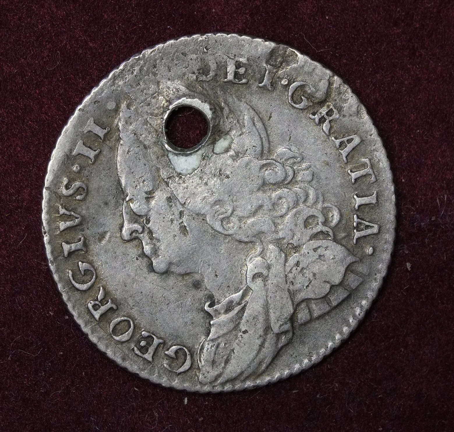 Image of 1757 Silver Sixpence Coin King George Ii Holed For Charm Use