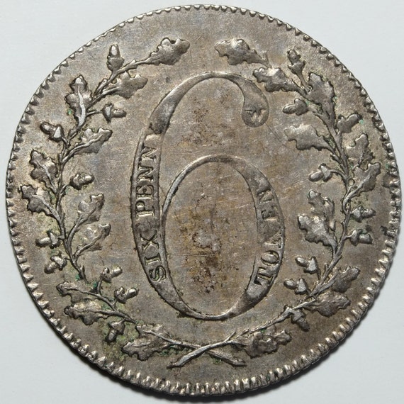 Early 19th Century Silver Six Pence Token Britannia on Cannon