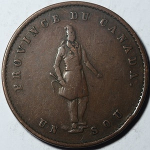 1852 Un Sou Quebec Bank Token half penny