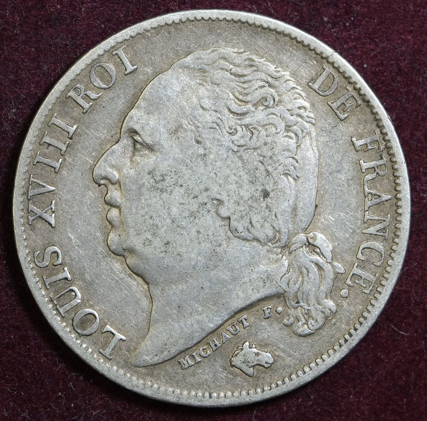 Image of 1822 A France Louis Xviii Silver 1 Franc Coin