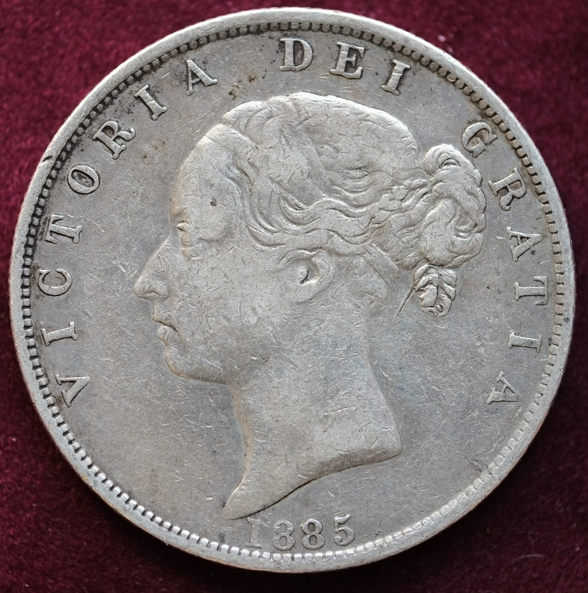 Image of 1885 Silver Half Crown Victoria Young Head Portrait