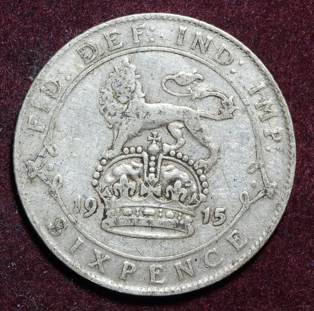 Image of 1915 Ww1 Era British .925 Silver Sixpence Coin King & Emperor George V