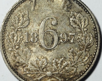 Moneda de seis peniques de plata de la República de Sudáfrica de ZAR de 1897