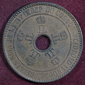 1888 Congo Free State 5 Centimes King Leopold II of Belgium