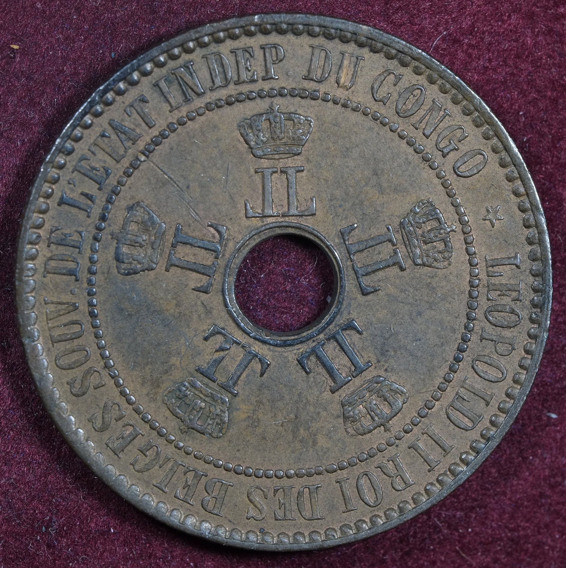 Image of 1888 Congo Free State 5 Centimes King Leopold Ii Of Belgium