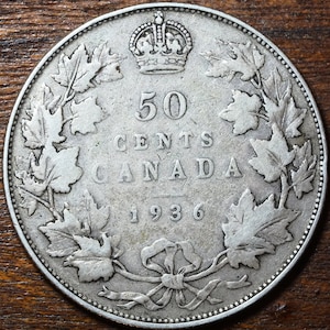 1936 Canada Silver 50 Cents KGV