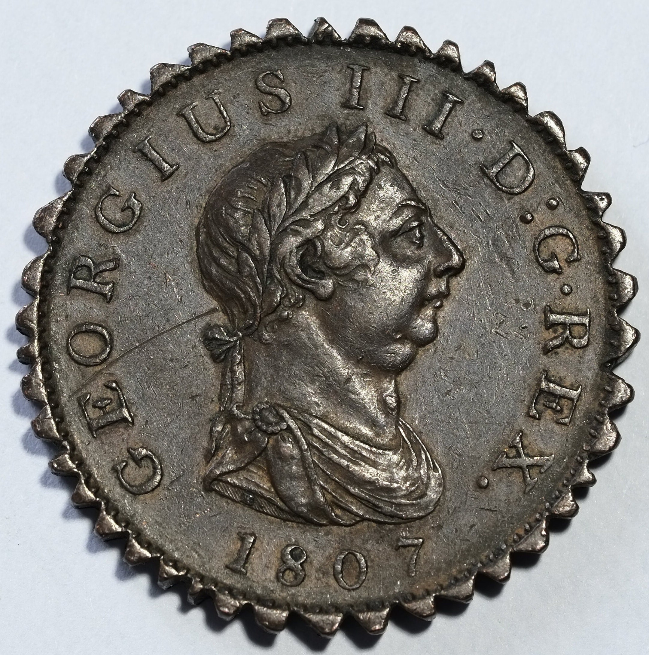 George III One Penny with spiked edge possible apprentice piece