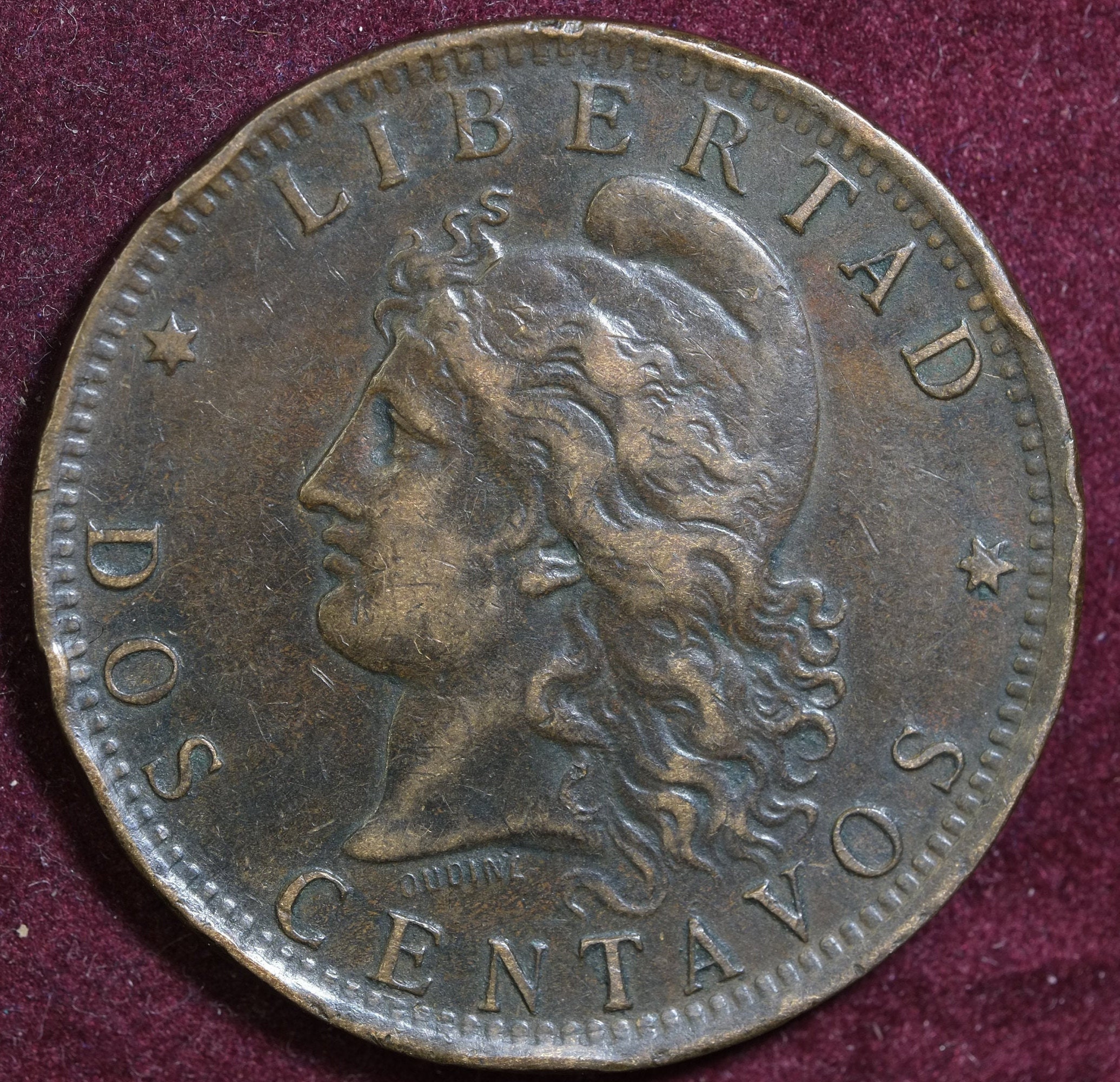 Image of 1890 Republic Of Argentina Dos Centavos Coin