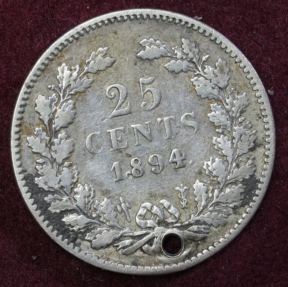 Image of 1894 Dutch Silver 25 Cents Coin Charm Queen Wilhelmina Child Portrait