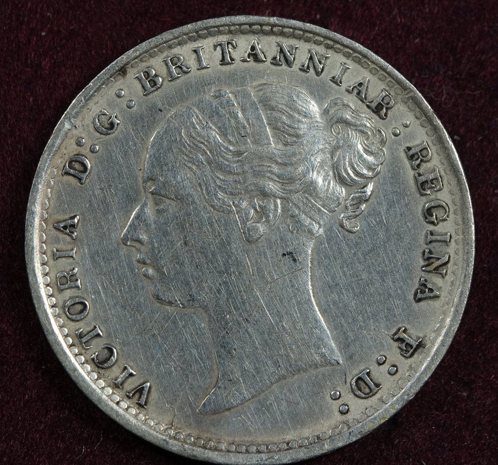 Image of 1887 Silver Threepence Coin Young Head Portrait Queen Victoria