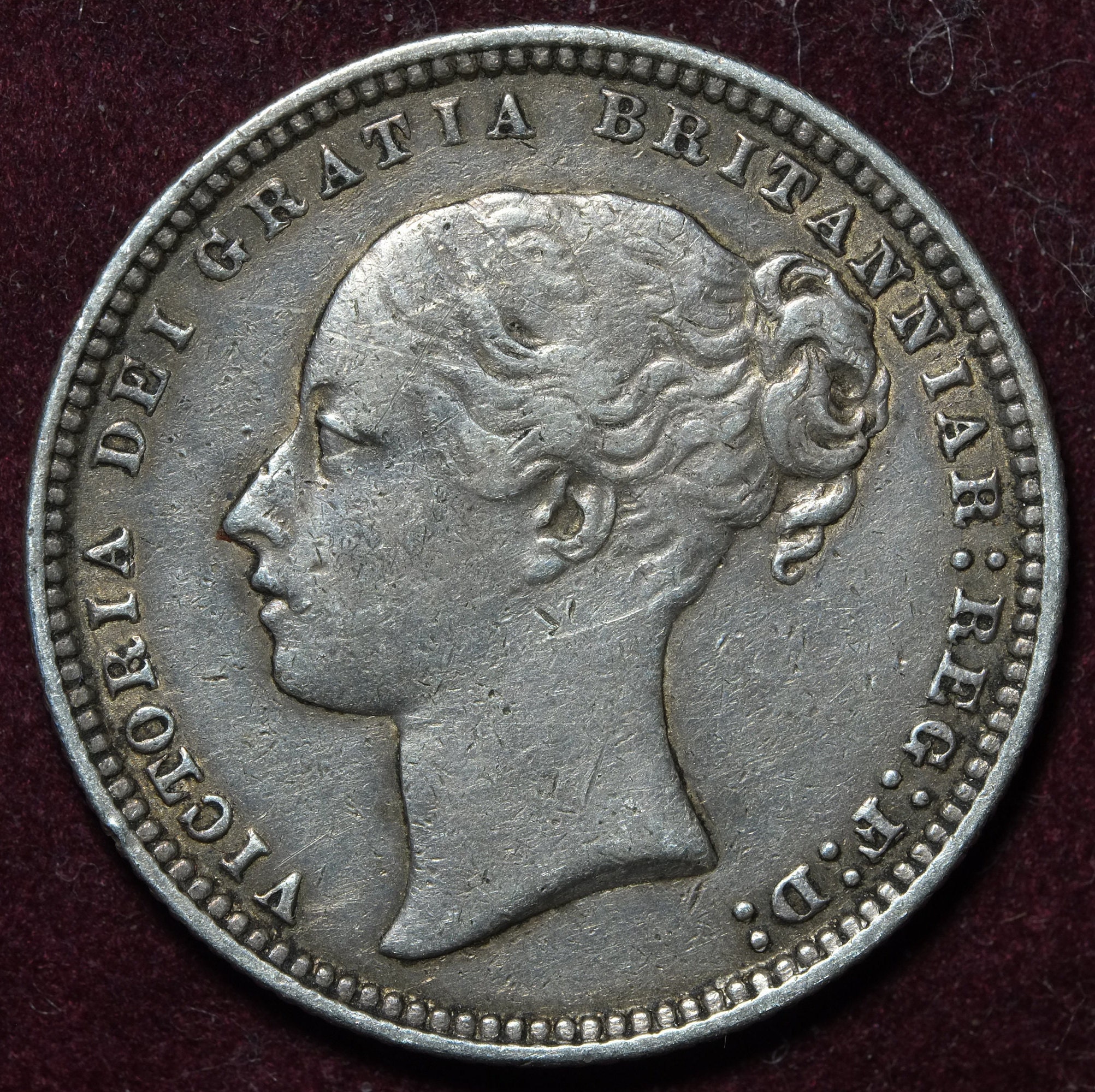 Image of 1875 Silver Shilling Queen Victoria Die 62
