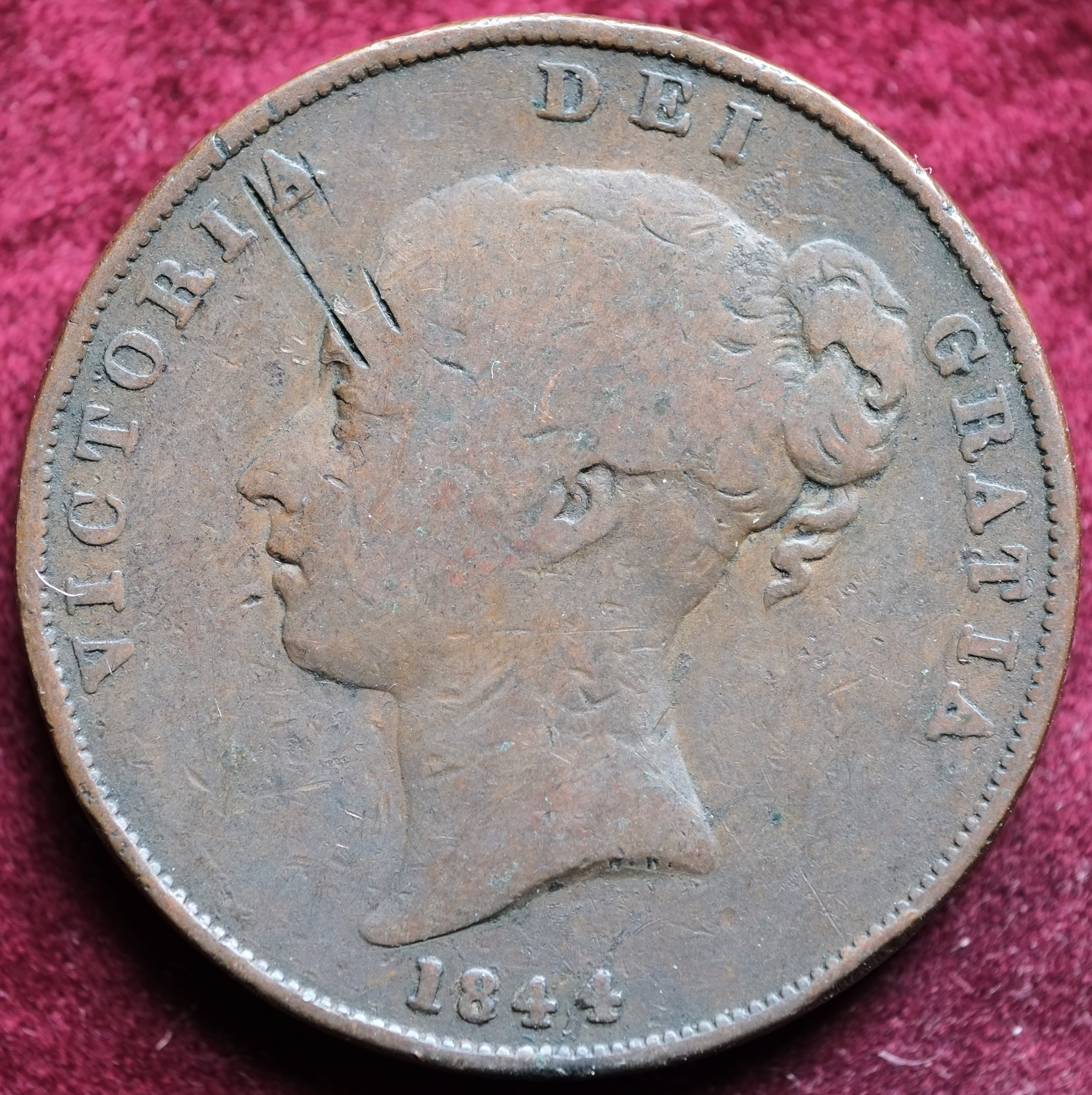 Image of 1844 Early Victorian One Penny Coin