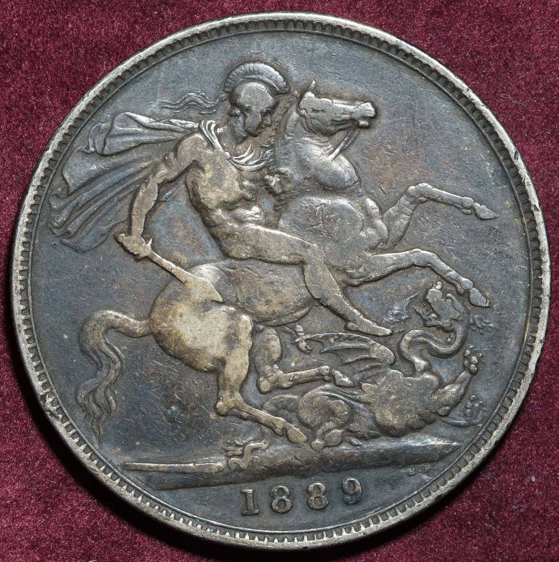 Image of 1889 Queen Victoria Jubilee Head Full Crown .925 Silver Coin Heavy Aged Toning